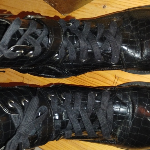 MIA Black Croc-Embossed Combat Boots - Picture 2 of 4